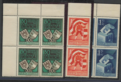 AUSTRIA 1950 Carinthian Plebiscite in fresh M corner block of four, stamps UM, SG. 1212/4. (12)