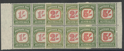 AUSTRALIA Australia 1953 Postage Due Set in UM marginal blocks of four SG. D129/31. Cat.£128+ (12)