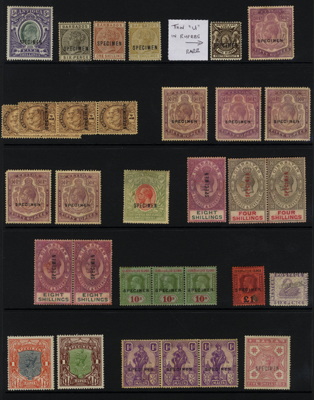 Mixed Lots & Accumulations BRITSH COMMONWEALTH SPECIMEN OVERPRINTS range of 66 stamps on two