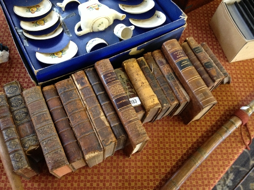 Nineteen various 18th century and later leather bound books.