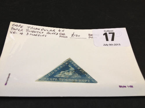 Cape triangular 4d paper slightly blued SG4 3 margins Cat £130 used