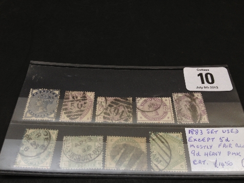 GB 1883 set used except 5d fair colour 9d heavy pmk Cat £1450