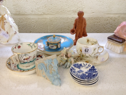 A small collection of various Victorian and later china items including a terracotta spill holder