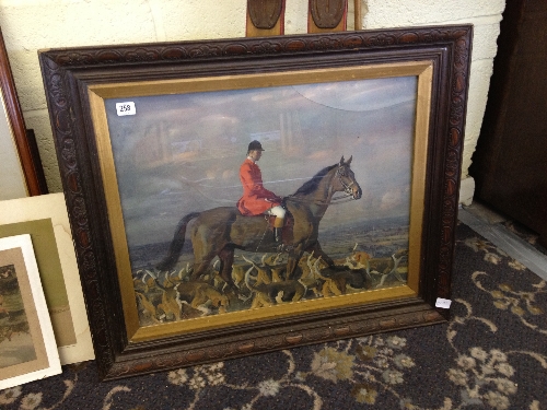 Alfred Munnings: framed and glazed print: Master of the Pytchley hunt and two unframed hunting