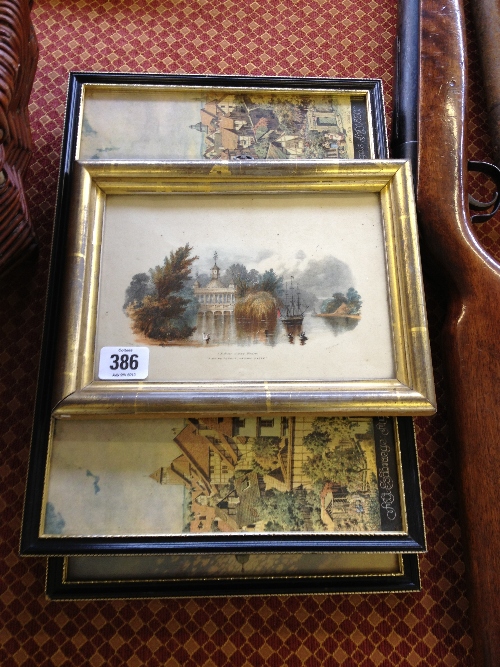A framed and glazed print of the Fishing Temple, Virginia Water together with a set of four prints.
