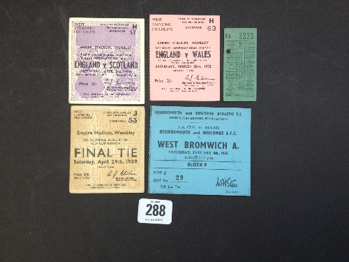 A 1939 FA Cup Final ticket stub for the West Standing Enclosure at Wembley (J53) together with a