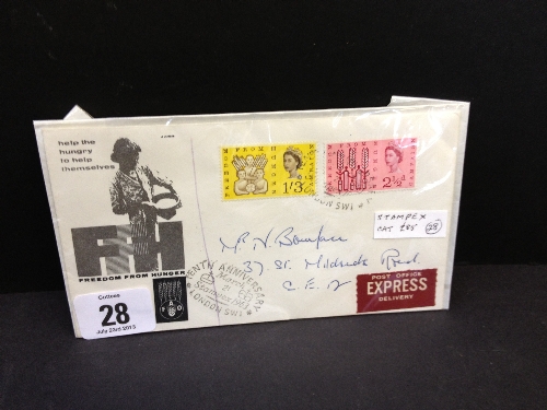GB 1963 stampex cover with freedom from hunger stamps Cat £85.