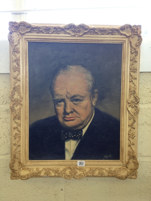 C Rook: framed oil on board; Portrait of Winston S Churchill.