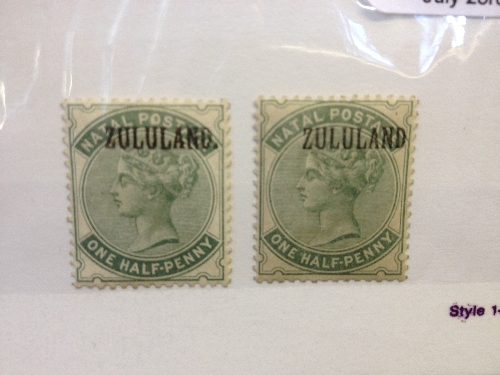 Zululand 1/2d u/mint (2) SG12 with stop & 13 without stop Cat £80.