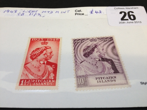 Pitcairn Is 1948 1.5d & 10/- SG11/12 light mtd mint Cat £42.