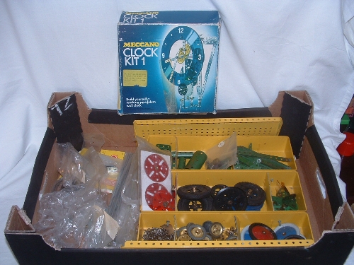 A quantity of mostly 1950s MECCANO and an incomplete No 1 Clock Kit with Instructions.