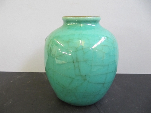 A small Chinese green crackle glaze vase with everted rim (4.75 inches approx)
