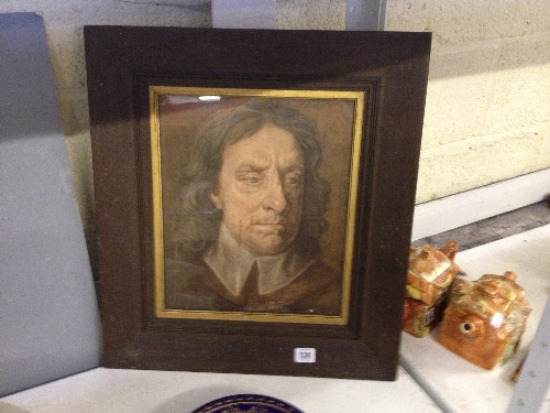 An oak framed and glazed Medici Society portrait print: Oliver Cromwell (original labels to