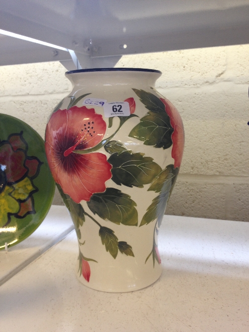 A large Jeanette McCall Icing on the Cake china vase, by Blue Sky, decorated in a pink Hibiscus