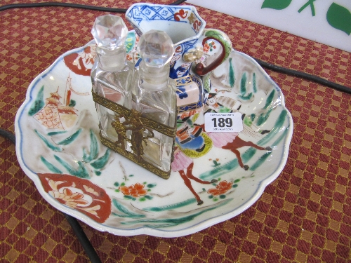 A miniature Davenport Imari pattern Ironstone jug together with an Imari dish decorated with