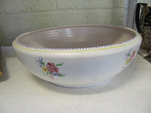 A very large Poole Pottery bowl decorated in the simple RZ patterrn (examine).