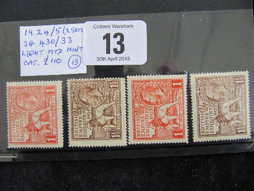 GB 1924/5 2 sets SG430/33 light mtd mint Cat £110.