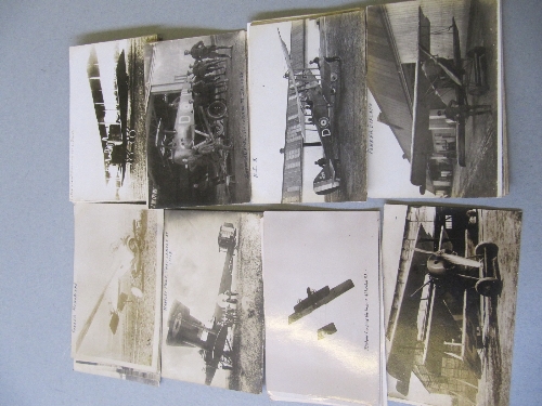 A collection of original early 20th century, WWI period, photographic cards detailing various WWI