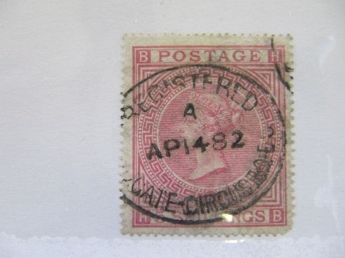 GB 1867 5/- pale rose SG127 good pmk Cat £600.