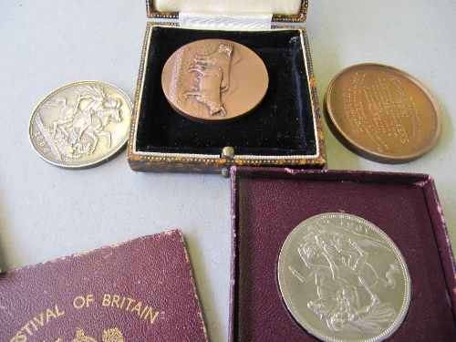 Two farmer`s Stock Judging medals circa 1930`s together with an 1896 silver Crown and a 1951