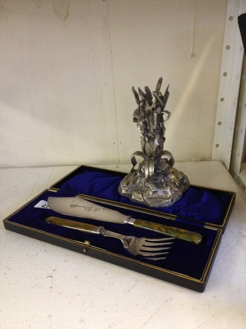 An early 20th century Elkington silver plate epergne base modelled as Bulrushes on rocky base