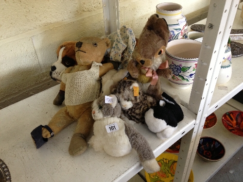 A collection of various modern Steiff animal and a mid 20th century British jointed teddy bear.