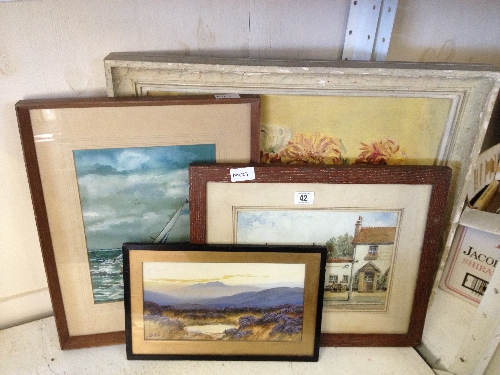 L Carlisle: Framed and glazed Gouache ; Heath and gorse together with three other original framed