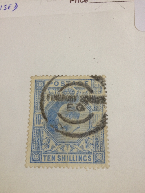 GB 1912 10/- blue sound used stamp SG319 cat £600.