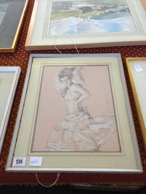 Arthur Bradbury (in the style of Sir William Russell Flint): Framed and glazed pastel; semi naked