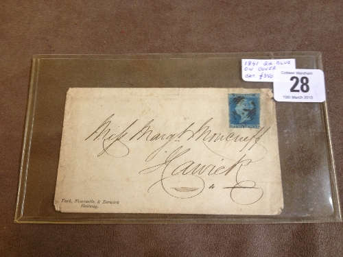 GB 1841 2d blue on cover postmarked on back Cat £350.