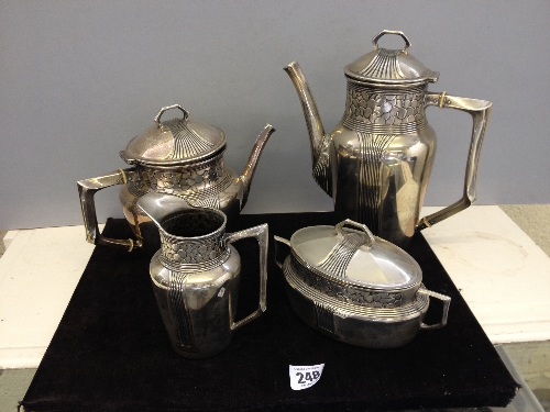 A Continental four piece secessionist style silver plated teaset.