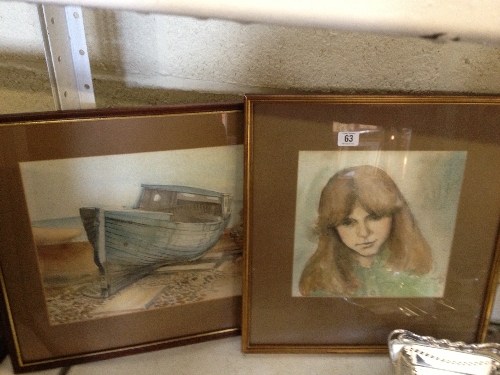 Kevin Hennesy: framed & glazed watercolour; portrait of Joanne together with another by the same