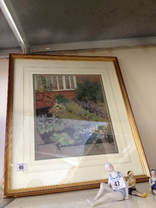 Hazel Carter: framed and glazed pastel; Garden Flower Bed.