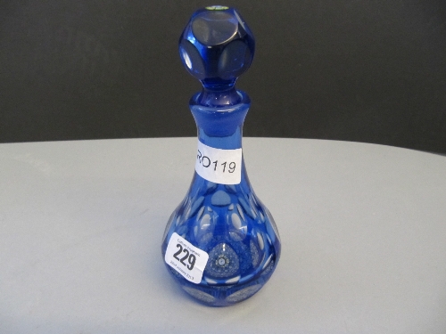 A Baccarat style blue flash cut scent decanter with close pack Millefiori paperweight style base and