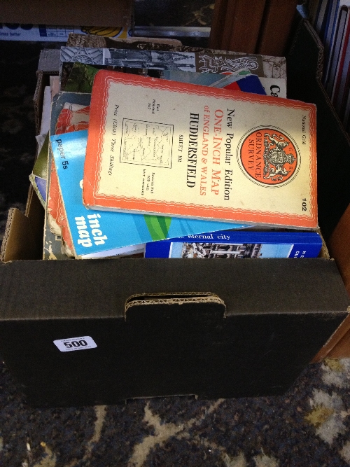 A box containing a large quantity of maps and pamphlets.