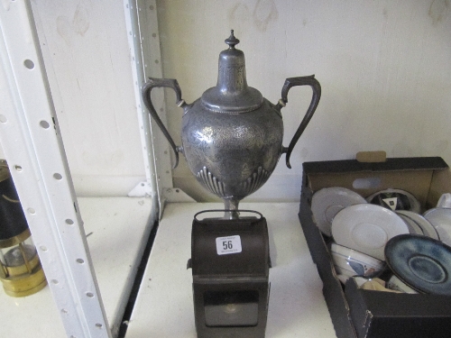 An early 20th century pewter (EPBM) twin handled urn shaped samovar together with a metal signal