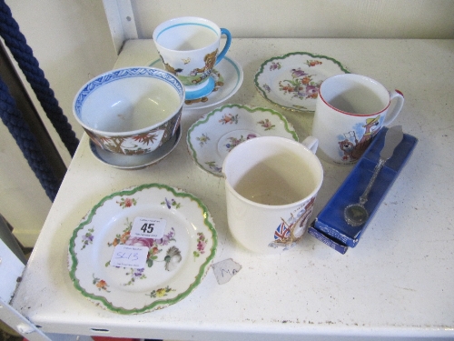 A small quantity of various china items including two Dresden Afternoon Tea plates and a saucer.