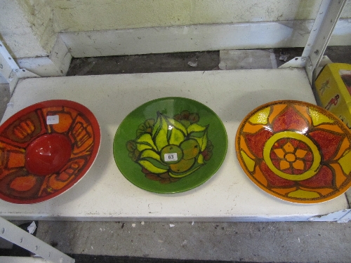 Three various Poole Potter Delphis fruit bowls.