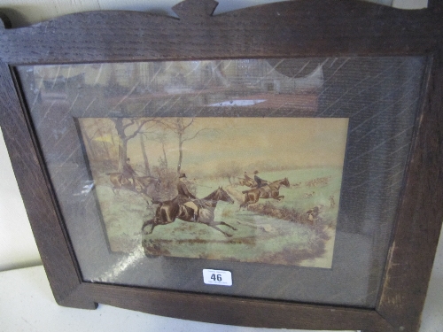 An Arts & Crafts Liberty style oak picture frame: Hunting Scene.