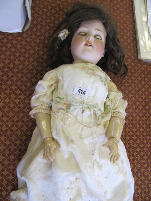 An early 20th century Armand Marseille bisque head girl doll, 390, A9m, impressed marks to reverse