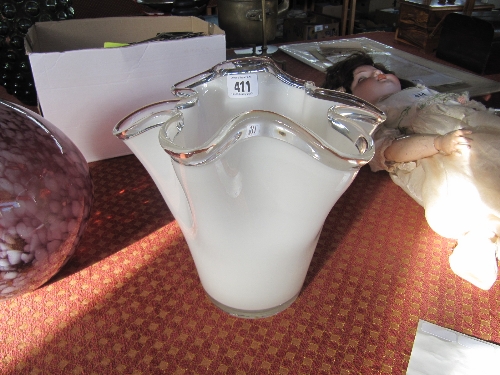A white decorative handkerchief Art glass vase.