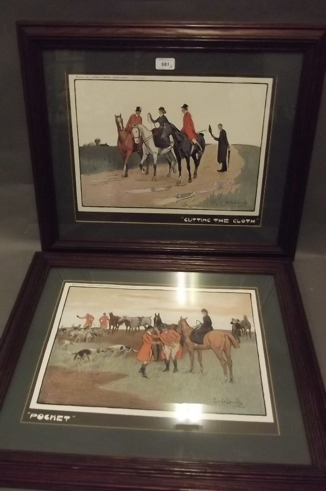 A pair of Lionel Edwards copyright colour prints, 'Cutting the cloth' and 'Pocket' 1903, Tyron