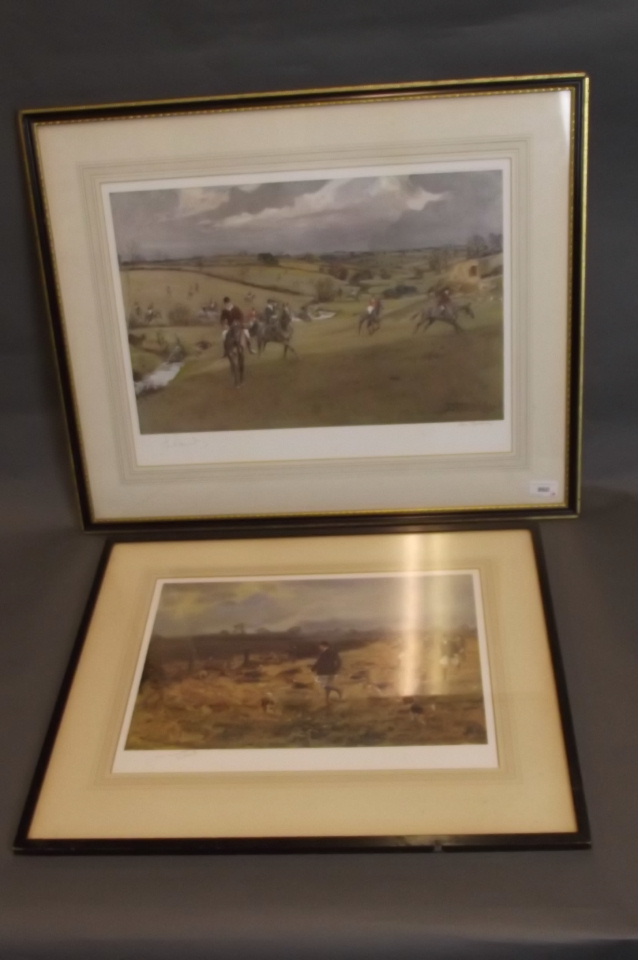 T. Nester, pencil signed print, hunting dogs in a field, 16¾'' x 12¾'', and another by Stuart