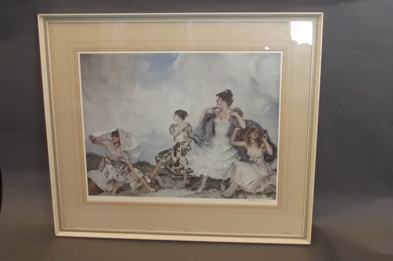 William Russell Flint, pencil signed colour print, 'The Shower', 30'' x 26'' includes frame