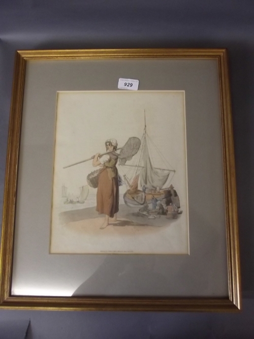 An early C19th hand coloured aquatint 'Shrimper' published in 1805, 19'' x 16½''