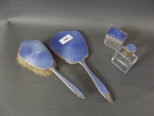 A 4 piece Hallmarked silver and enamel dressing table set