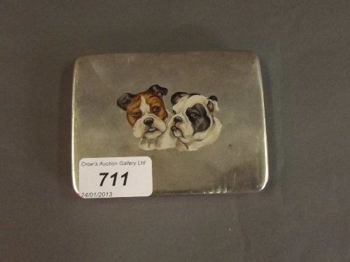 An early C20th Hallmarked silver box (marks rubbed), the top decorated in hand painted enamel