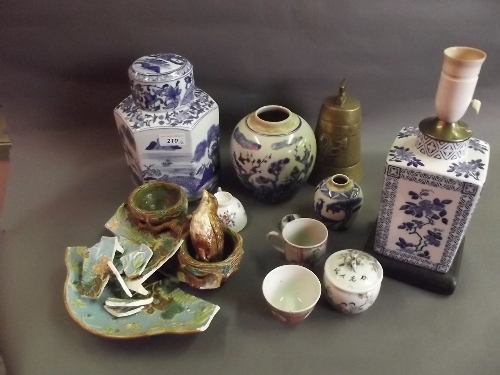 A quantity of blue and white oriental China, Majolica strawberry dish (AF), etc, Best Bid