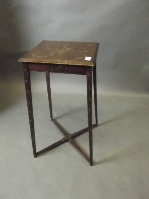 An Edwardian mahogany occasional table, the top painted with swags of flowers (AF), 23'' x 12'' x