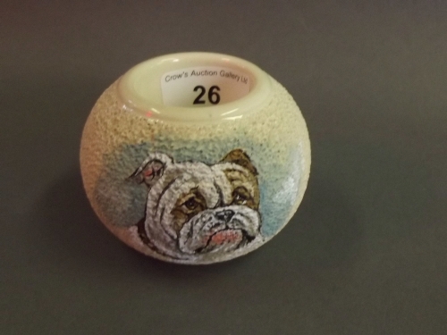 A Macintyre Burslem pottery match striker hand painted with a portrait of a bulldog, 3'' diameter,